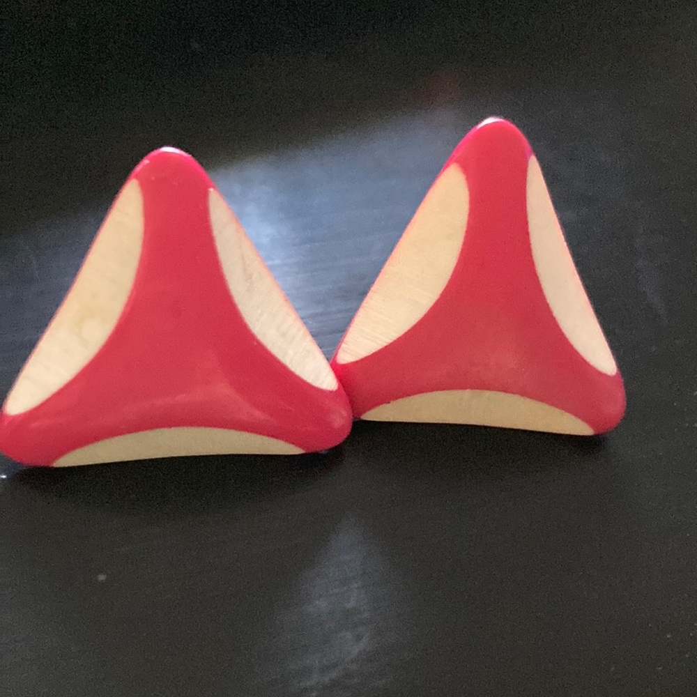 Pink white Bakelite earrings Vintage